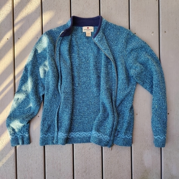 Woolrich Sweater Jacket Peacock Heather Blue Wool Blend Zip Up Womens L Large - Picture 11 of 11